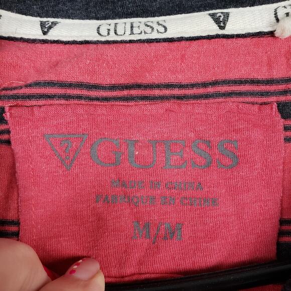 Guess Men's M Two Tone Polo Shirt Red Black Stripe‎ Retro Y2K Streetwear Iconic - Picture 3 of 7